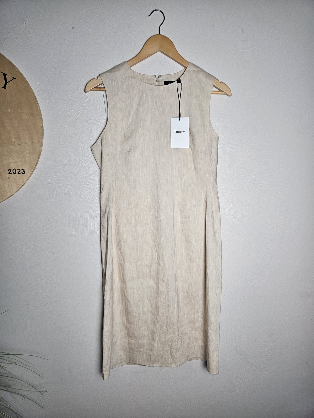 Theory Sleeveless Mini Dress in Beige